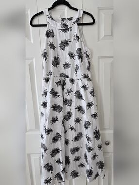 Talbots White and Black Palm Print Halter Dress